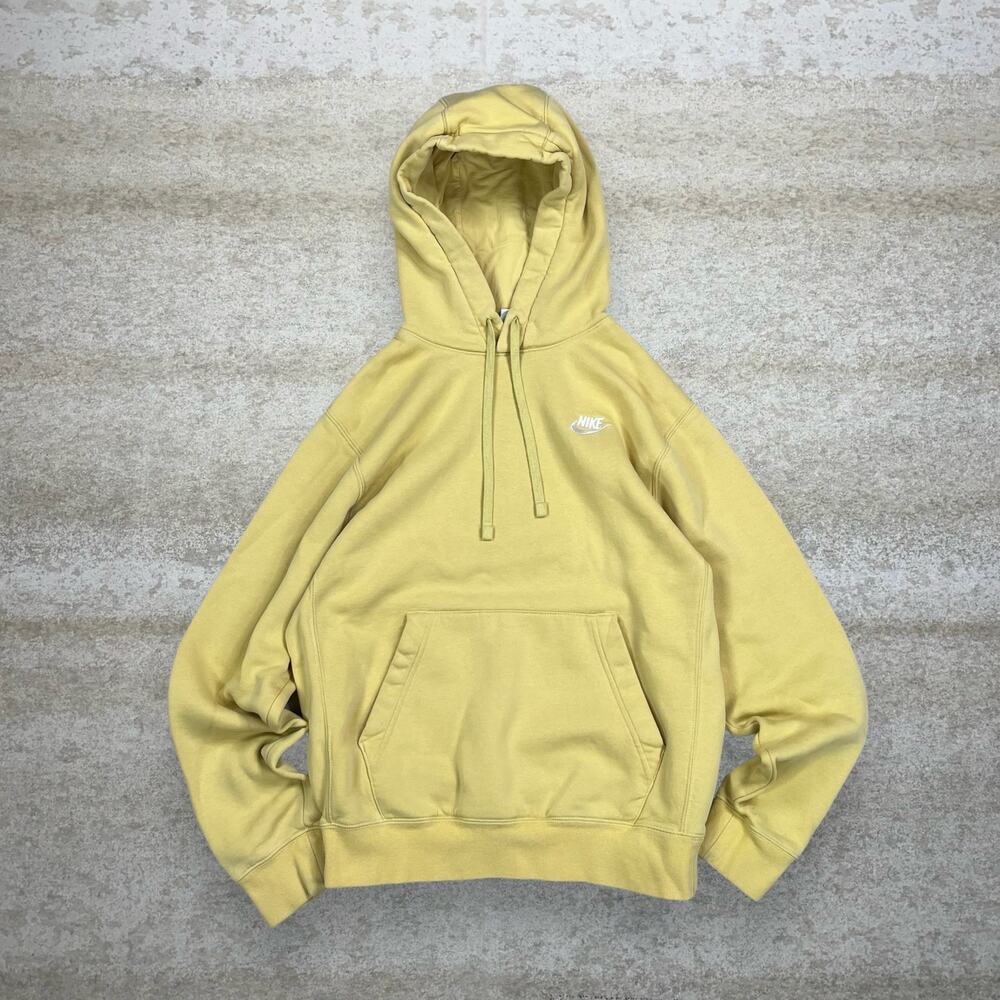 Vintage Y2K Nike Hoodie Mens XS Yellow Cotton Pullover White Swoosh